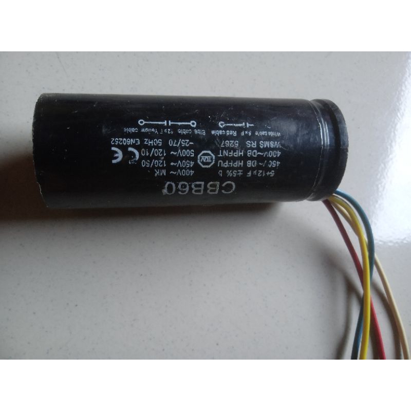 kapasitor mesin cuci 2 tabung 12 uF + 5 uF seken ori