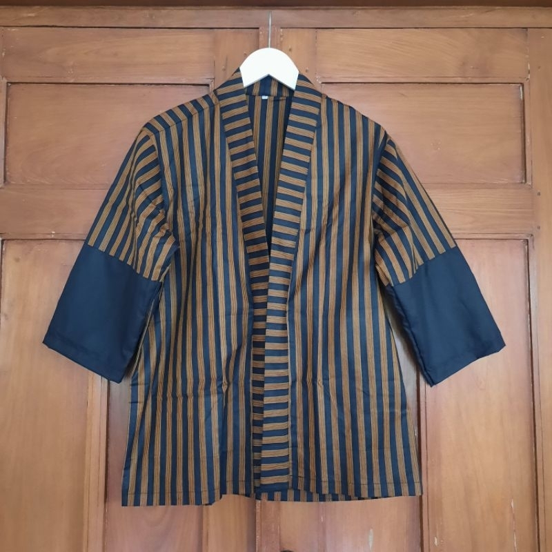 outer pria lurik modern coklat hitam wanita bisa po