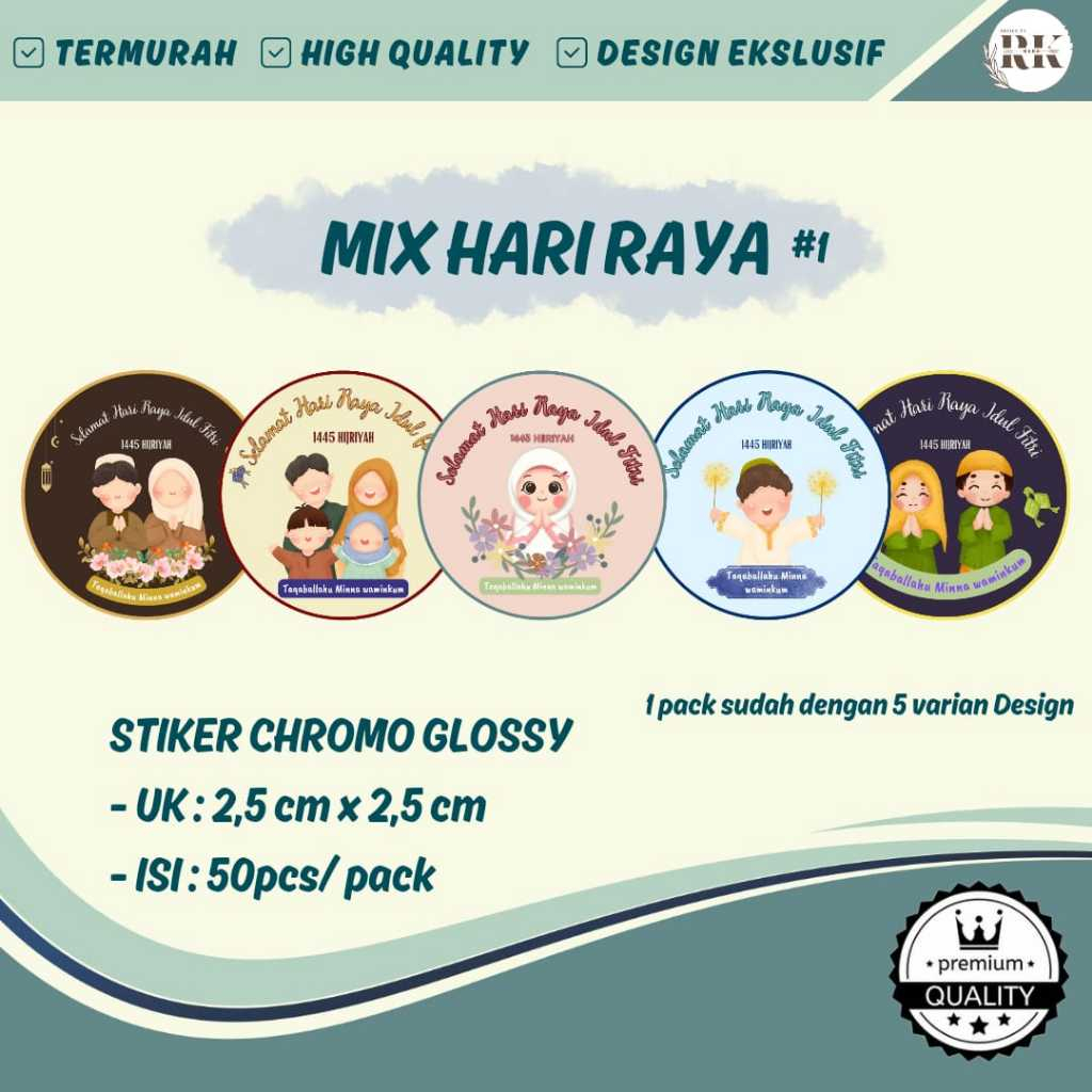 

STIKER MIX HARI RAYA I DESIGN RANDOM I CHROMO GLOSSY I HIGH QUALITY I EKSKLUSIF I 1 Pack = 50 Stiker l Ukuran 2,5 cm