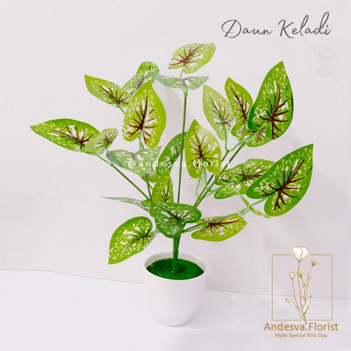 Tanaman Artificial Keladi Merah / Tanaman Hias daun Bunga Keladi merah / daun keladi merah