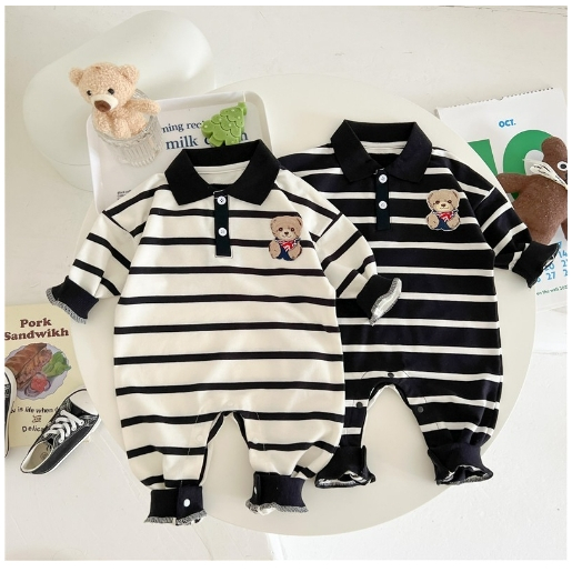 baju bayi laki laki bayi perempuan import korea jumsuit bayi motif garis baju newborn import unisex 