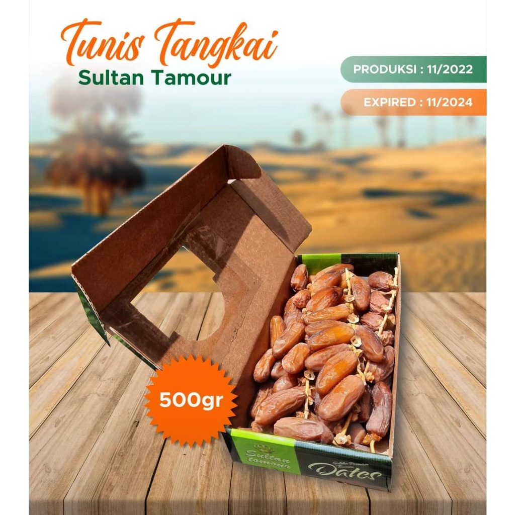 

KURMA TUNISIA TANGKAI 500gr Box | Tunis Premium Deglet Nour 500 gram | Sultan Tamour Palm Fruit Dates Fresh