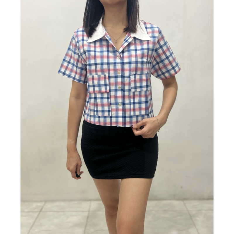 Blouse / Blus / Atasan Wanita / Kemeja / Crop Top / Motif Kotak Kotak / Bahan Katun / B232