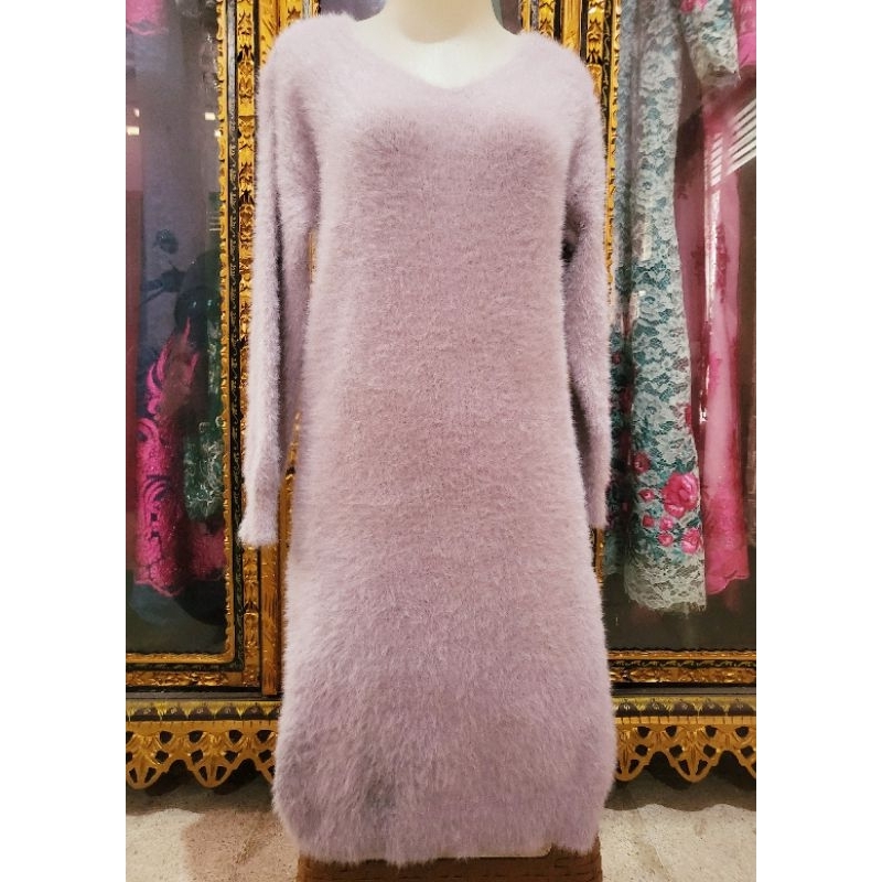 Dress Fuzzy / Dress Panjang Bulu Lilac