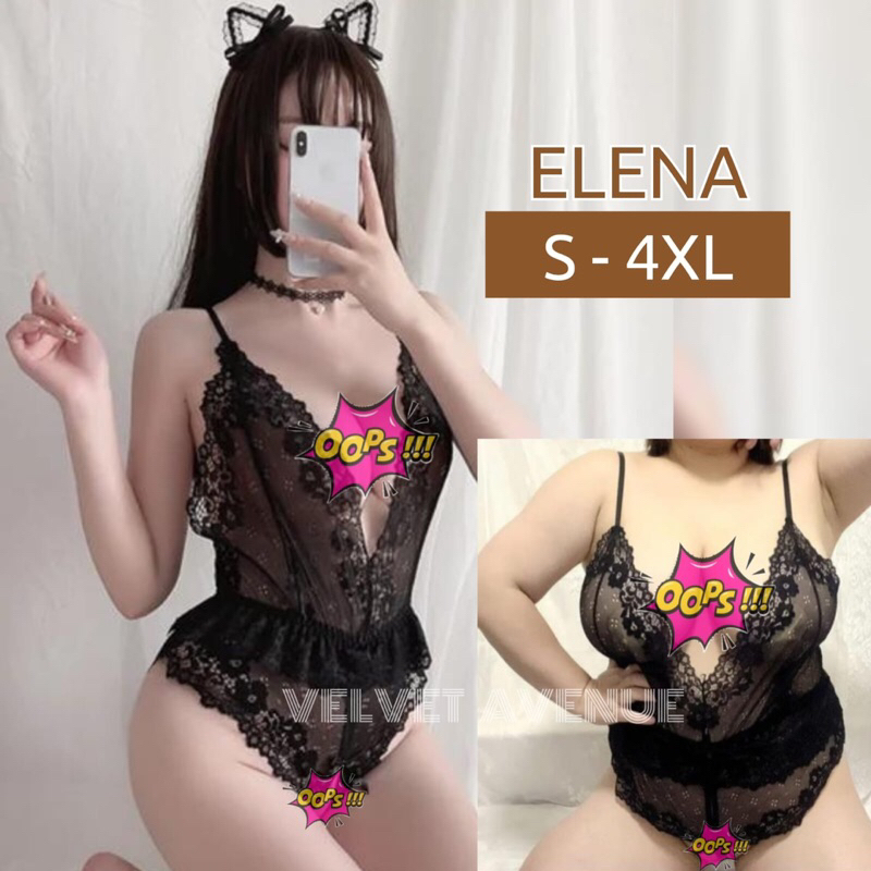 S-3XL Lingerie Teddies Bodysuit Open Crotch Seksi Sexy Elena fit Bigsize Jumbo Velvet Avenue