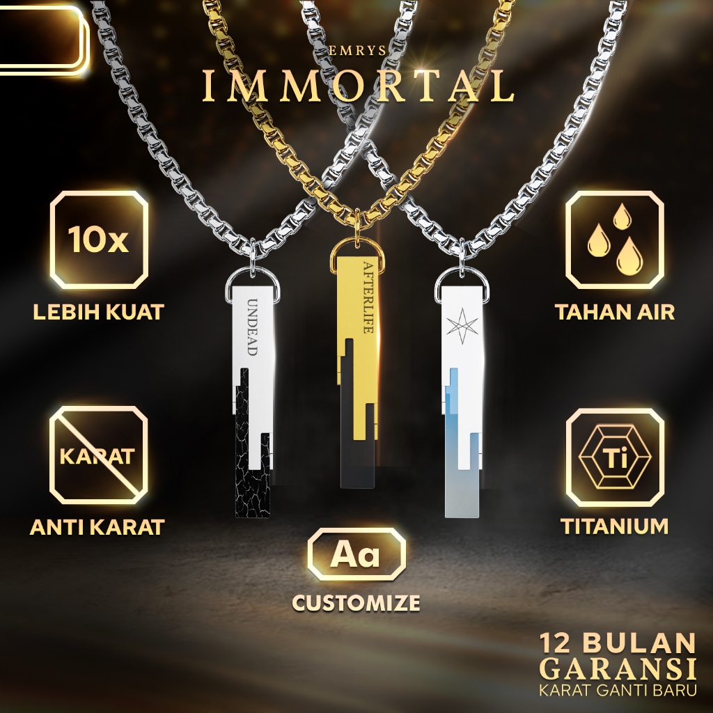 Emrys Liontin Set IMMORTAL Titanium Anti Karat Kalung Liontin Titanium Pria Wanita