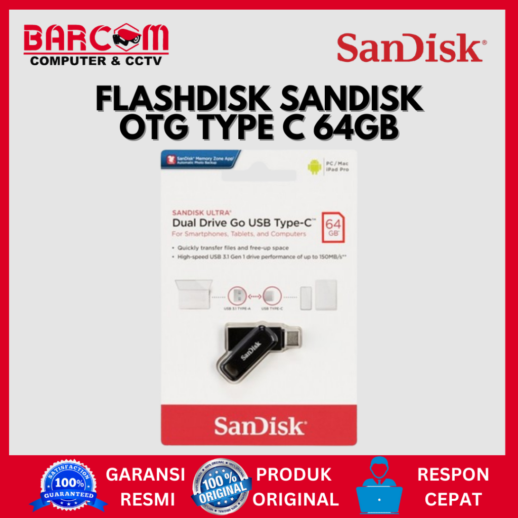 Flashdisk Sandisk OTG Type C 64GB DUAL USB 3.1 Flashdisk HP dan Laptop