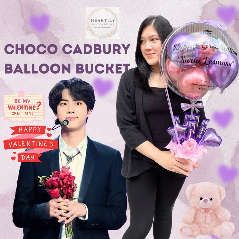 [INSTANT 1HARI JADI] VALENTINE Buket Balon Balloon Bucket Balon Wisuda Snack  Bouquet Balloon Bucket