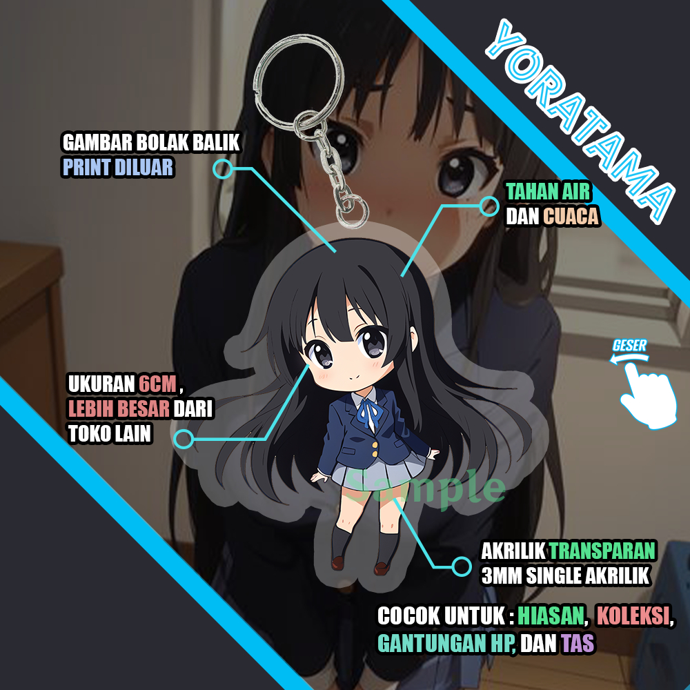Gantungan Kunci Mio Akiyama K-on, Keychain Anime Lucu