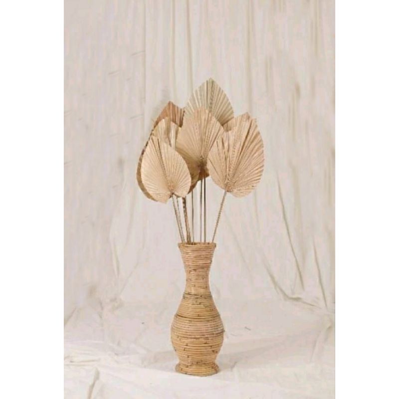 Paket murah bunga palem set vas rotan aesthetic / bunga kering aesthetic / daun palem