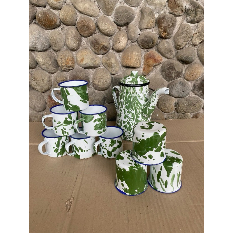 Teko Blirik Besar Cangkir Lurik Set / Paket Ngopi Ngeteh Tempo Doeloe