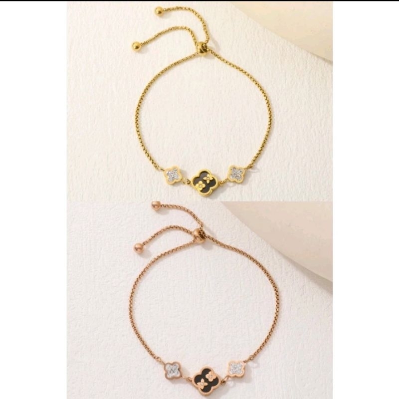 gelang serut wanita titanium gelang clover titanium