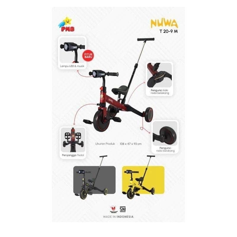 SEPEDA RODA TIGA NUWA T20-9M PMB LAMPU & MUSIK