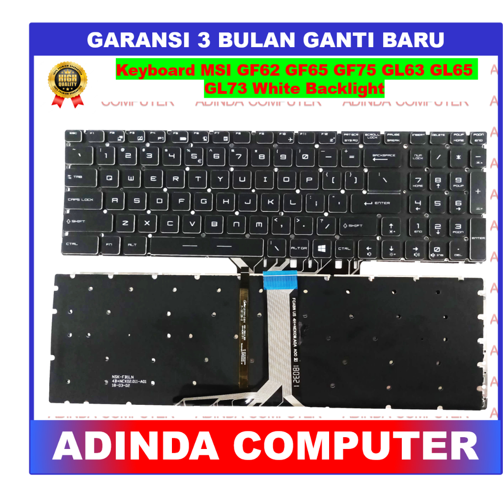 Keyboard MSI GF62 GF65 GF75 GL63 GL65 GL73 GL75 GP63 WHITE Backlight