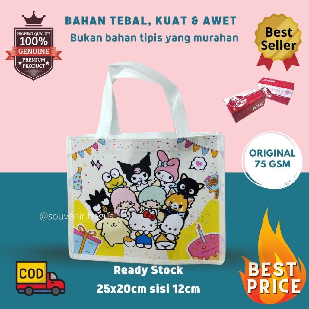 

Tas ultah anak sanrio souvenir ulang tahun sanrio putih hello kitty kuromi cinnamoroll pochaco Gudetama Badtz-Maru keropi melody twin star pompompurin