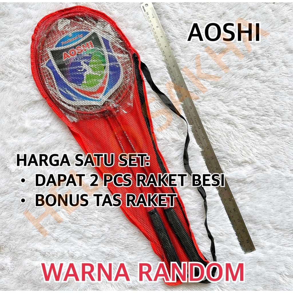 ALAT OLAHRAGA RAKET AOSHI ISI 2 PCS BAHAN BESI BONUS TAS RAKET ADA TALI STRAP PUNDAK RACKET BADMINTO