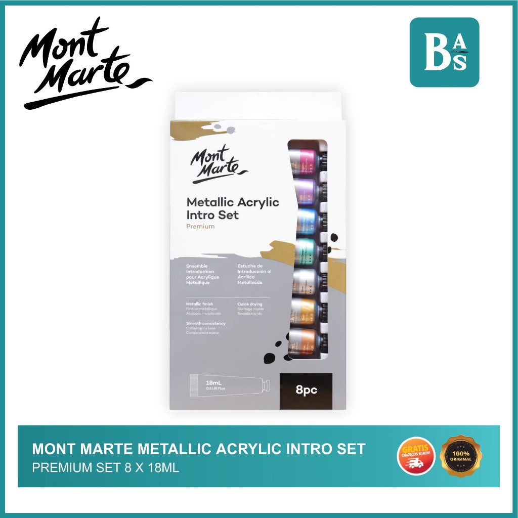 

Mont Marte Intro Paint Set - Metallic Acrylic Paint 8pc x 18ml / Cat Akrilik Set