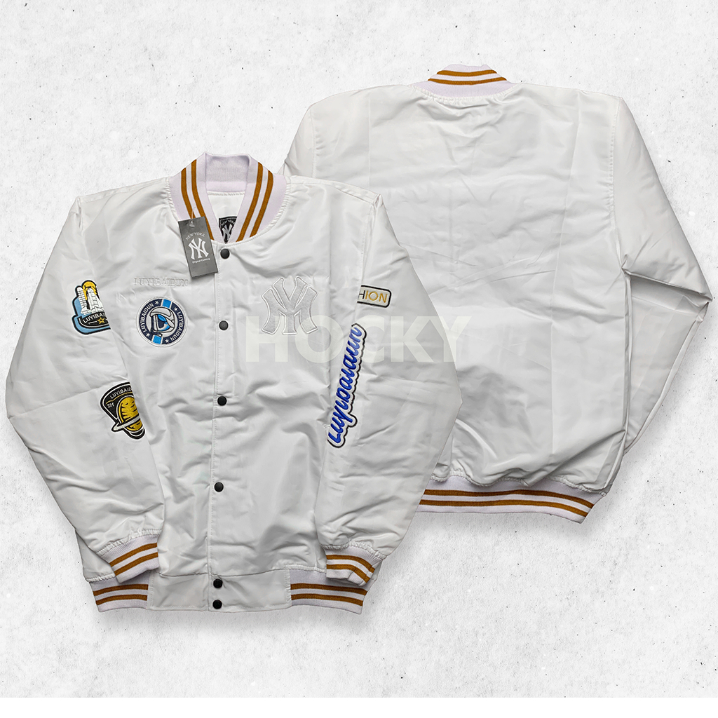 HOCKY Varsity Jacket Putih Pria Wanita Dewasa Baseball Team Full Bordir Premium Distro