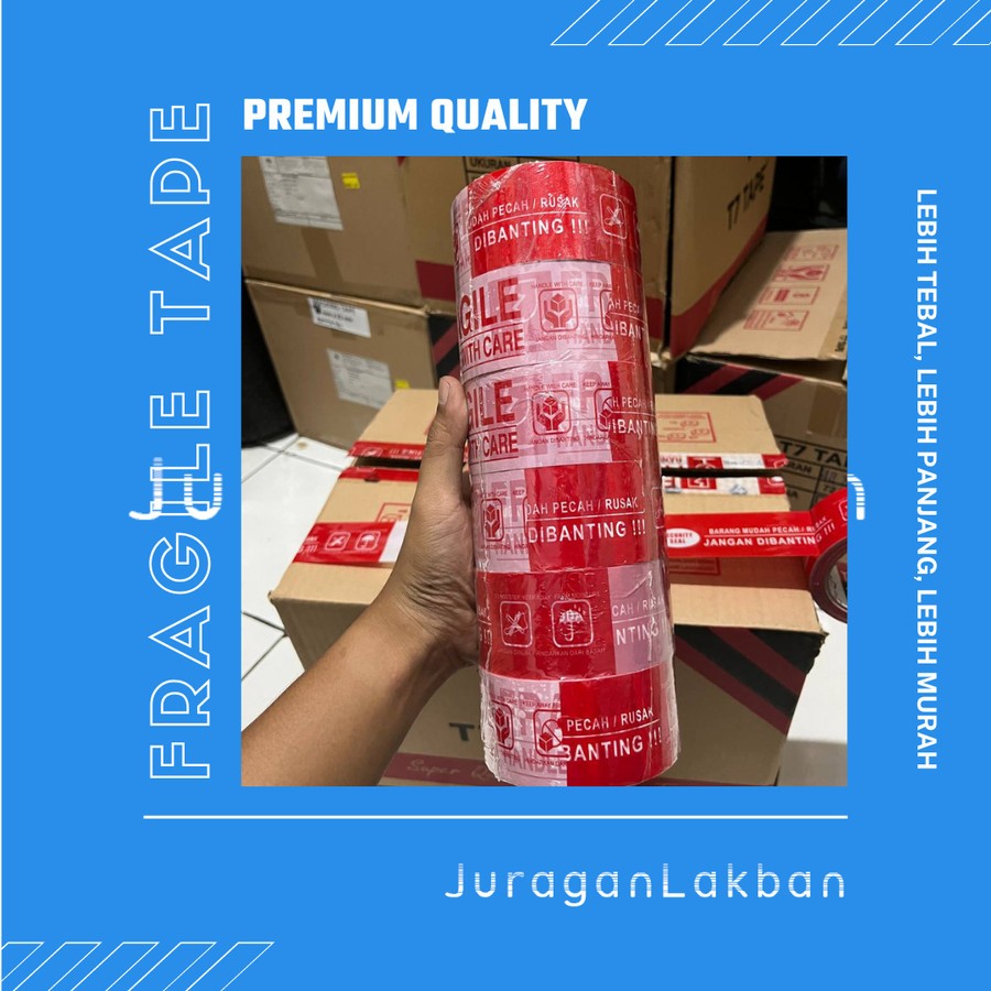 

LAKBAN FRAGILE MERAH 2 INCH (48MM × 75Y FULL) SUPER MURAH PANJANG TEBAL