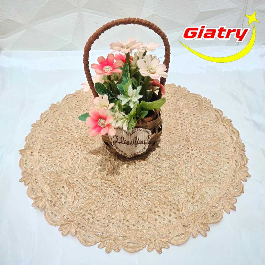 taplak meja tamu bulat kecil bordir/taplak meja sudut/taplak vas bunga/taplak meja rias size 40 cm
