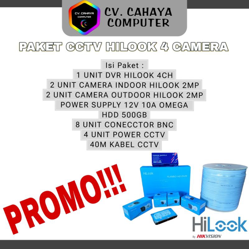 PAKET CCTV HILOOK 4 CAMERA 2MP / HILOOK 4 CHANNEL/CAMERA CCTV HILOOK/ PAKET KOMPLIT CCTV HILOOK