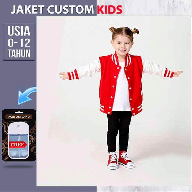 JAKET VARSITY ANAK POLOS (MERAH PUTIH) JACKET KIDS BASEBALL CUSTOM
