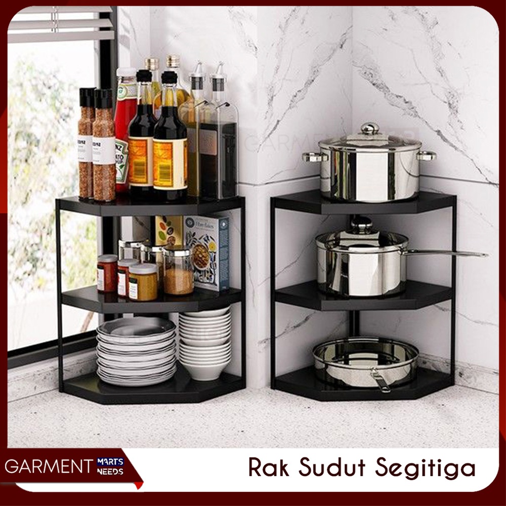 Rak Dapur Susun Sudut Rak Bumbu Meja 2 3 Susun Besi Stainless Steel Anti Karat Kuat Kokoh Hitam Puti
