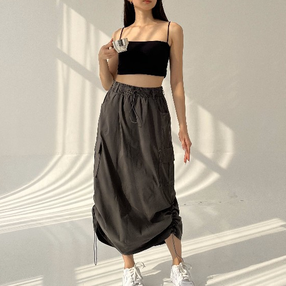 REKAT - Cara Cargo Skirt / Rok Wanita / Rok Korea / Bawahan Wanita / Rok Kargo / Rok Panjang / Fashi