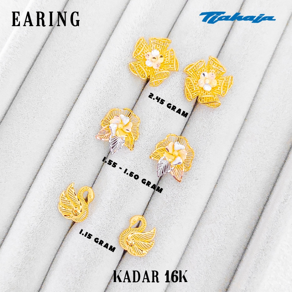 Earing/Anting Giwang Wanita Model Stud Tusuk Bunga, Kupu, Swan/Angsa Cute 16K