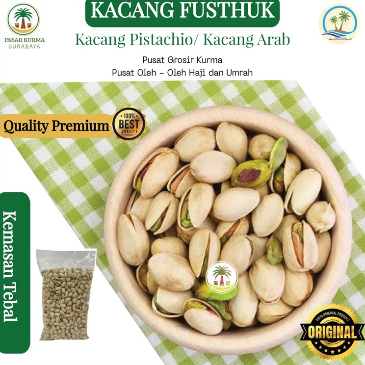 

Diminati Kacang Fustuk Pistachio 1kg Kacang khas Arab Kulit Putih Pistacio 5gram Panggang