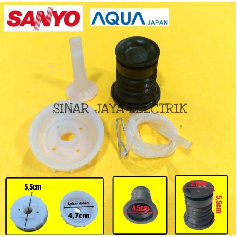SEAL KARET TIANG TALI + TUTUP PEMBUANGAN MESIN CUCI SANYO AQUA 2 TABUNG