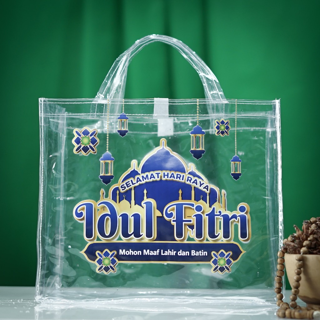 

Uk 25x30x13 Tas Lebaran Mika Transparan Bingkisan Hampers Lebaran Idul Fitri