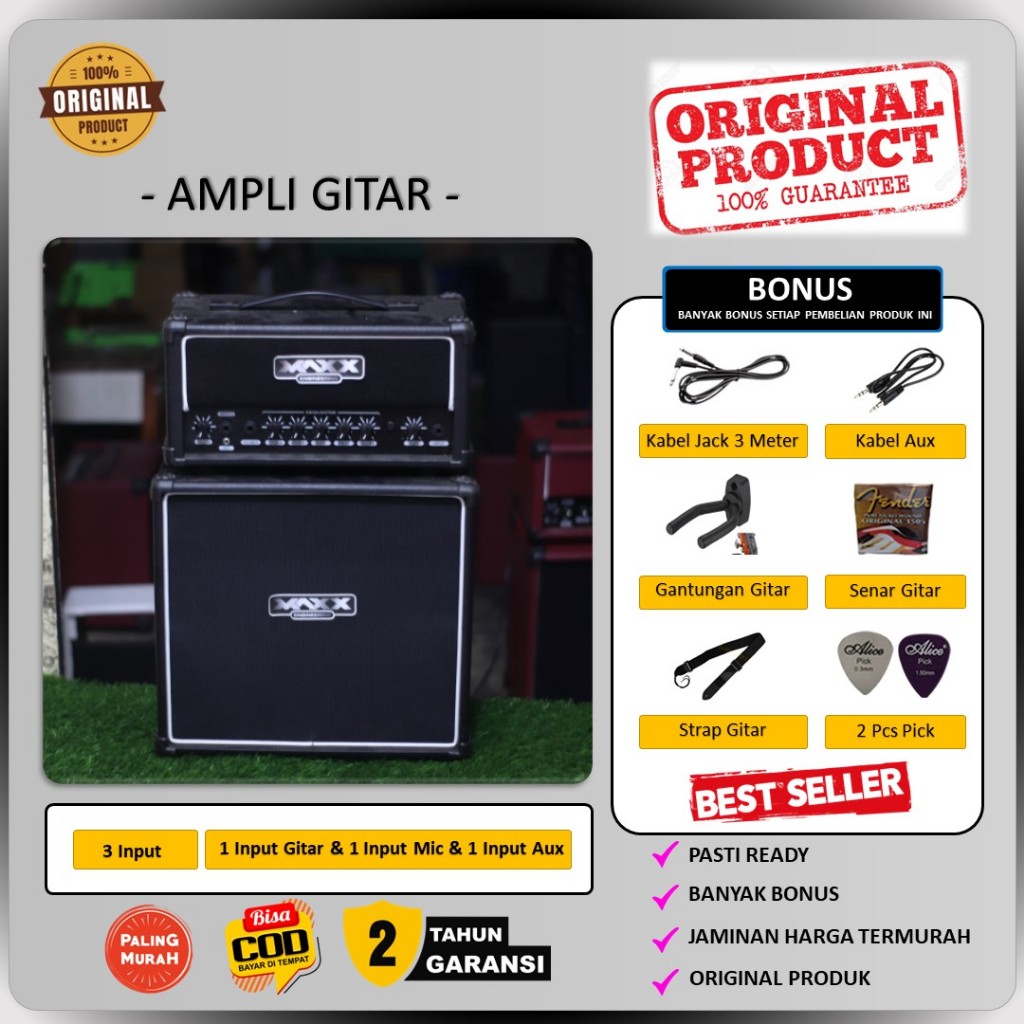 Ampli Gitar Original 8 Inch 3 Input Head Cabinet Ada Input Mic & Input Aux Sudah Ada Efek Distorsi &