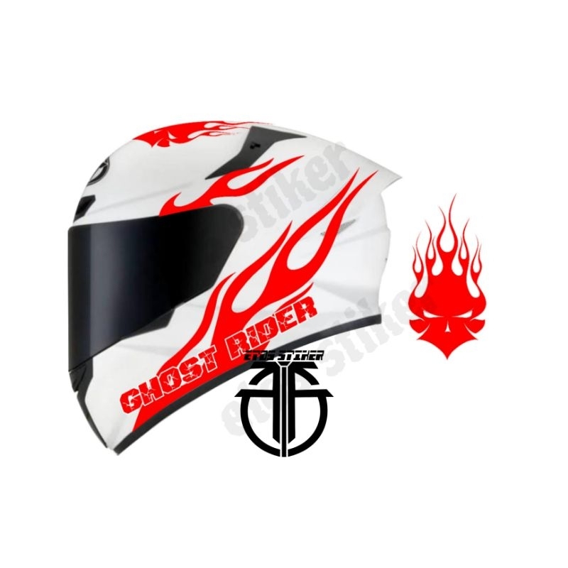 Stiker Helm Full Face Ghost Rider Motif Api