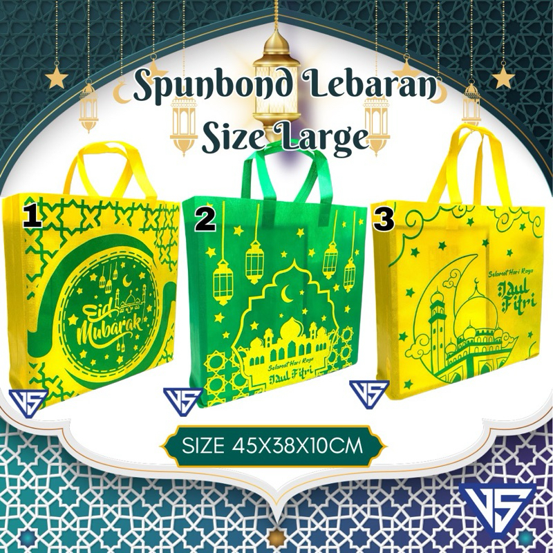 

Tas Spunbond Lebaran untuk Sembako Fitrah THR Size Large 45x38x10cm Sablon Premium Ready Stock Handle Lipat Samping