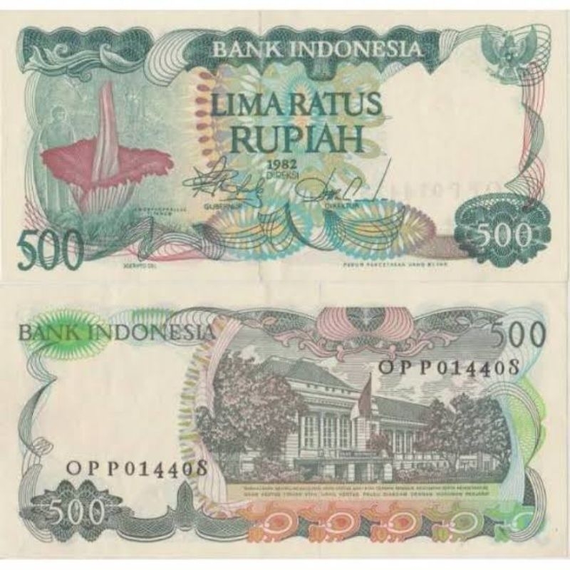 Uang Kuno 500 Rupiah 1982 Bunga Bangkai UNC GRESS