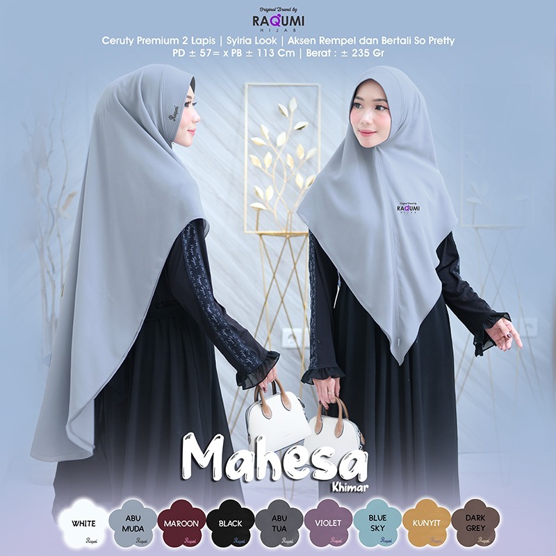 Hijab Khimar Instant Mahesa Bahan Ceruty 2 Layer Original MNV X RAQUMI
