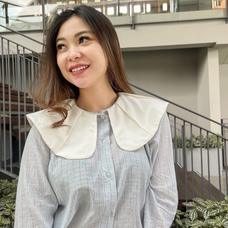 Blouse Wanita Korean Style Kerah Collar Motif