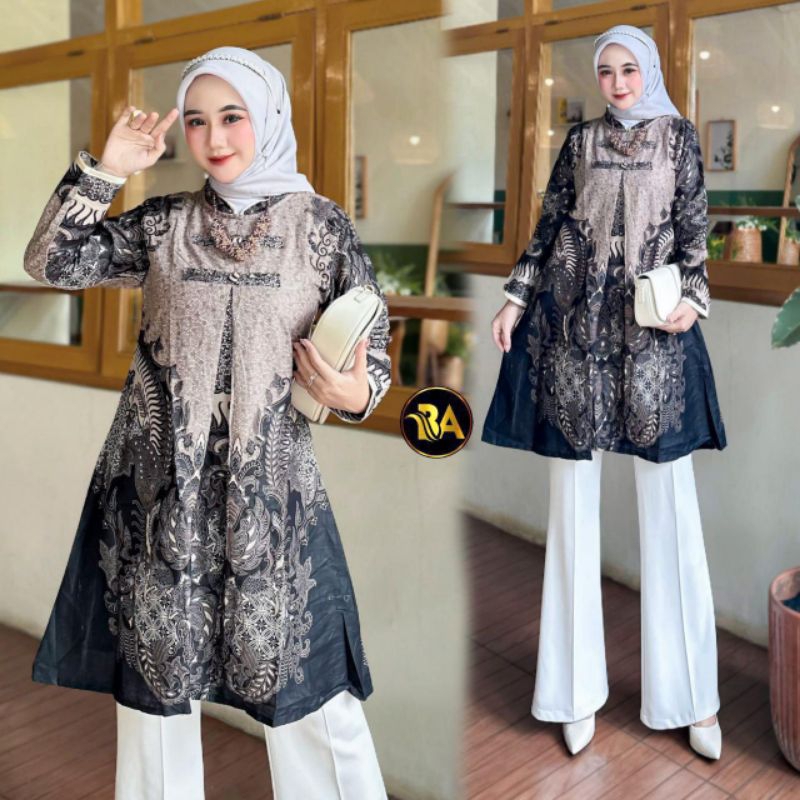 Batik Alfin- Baju Atasan Muslim Couple Kemeja Dan Tunik Model Kawung
