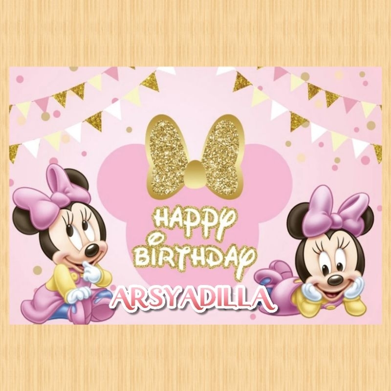Spanduk MINNIE MOUSE banner MINNIE MOUSE spanduk banner ultah anak background MINNIE MOUSE custom ba