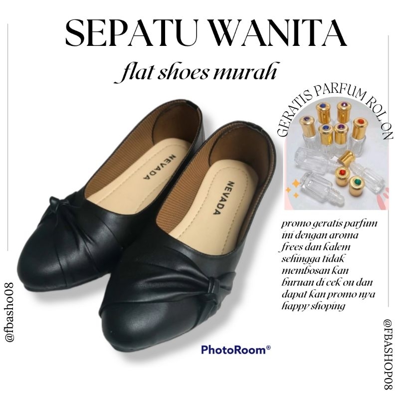 Sepatu Flat Kerja Wanita Polos Hitam Soel Karet