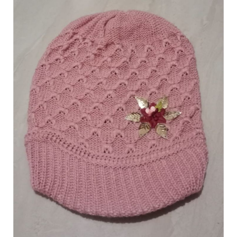 Ciput rajut nenek pet/ topi payet bunga adel