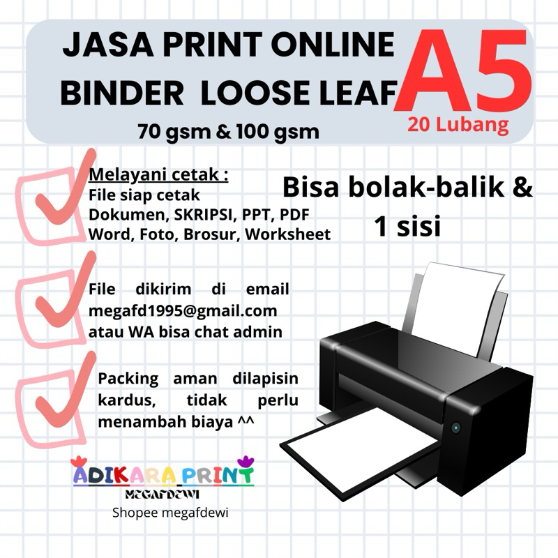 

JASA PRINT ONLINE BINDER LOOSELEAF A5 20 LUBANG