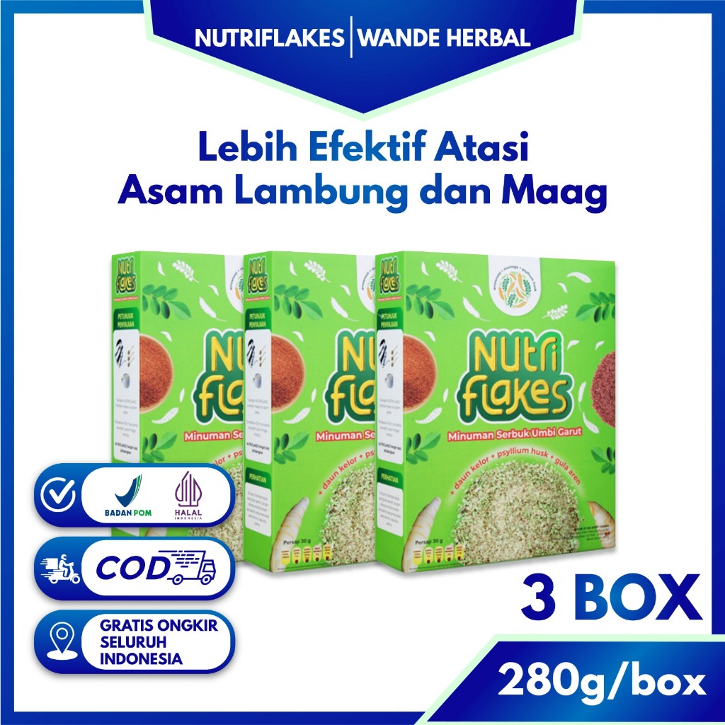 

Nutriflakes Umbi Garut Asam Lambung, Maag dan Gerd 3 Box