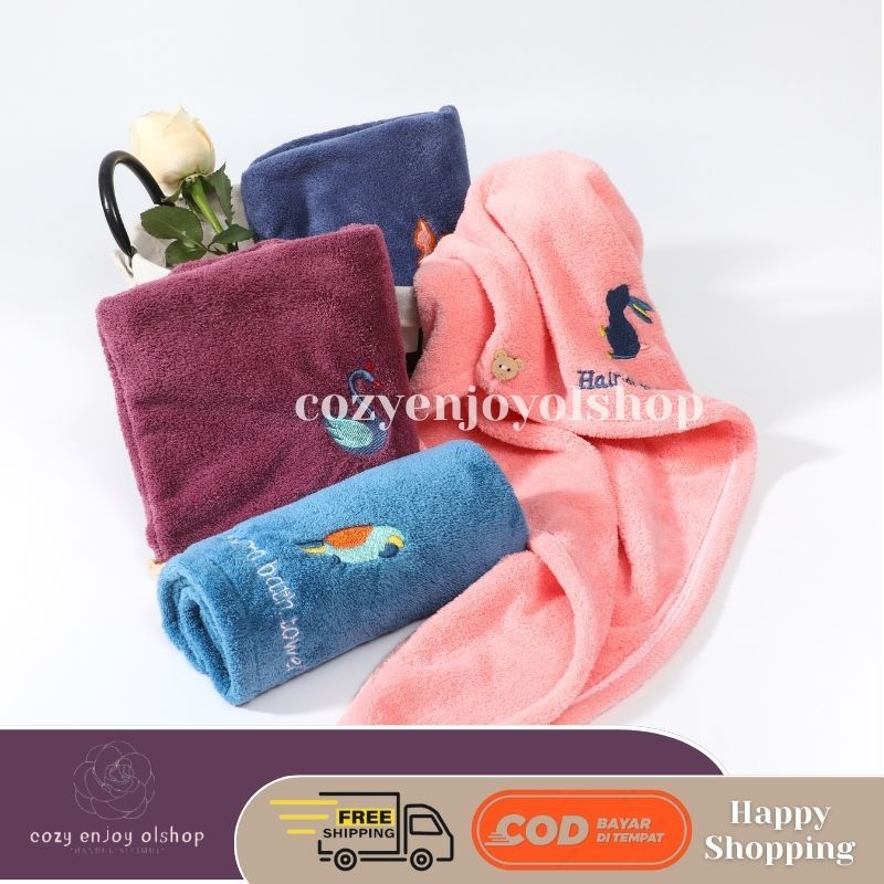 Handuk keramas microfiber Handuk kepala Hairtowel bulu bordir handuk mandi handuk rambut salon daya 