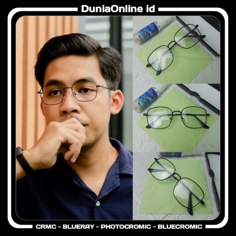 Kacamata Kotak Frame Full Besi Warna Hitam Laki-Laki Perempuan Lebar 13.5cm Tinggi 4.5cm - 6639