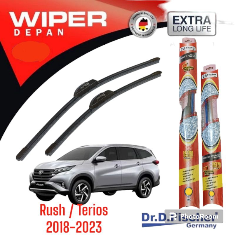 WIPER  DEPAN FRAMELESS MOBIL RUSH TERIOS 2018 2019 2020 2021 2022 2023 Dr D Fischer 22" 16"