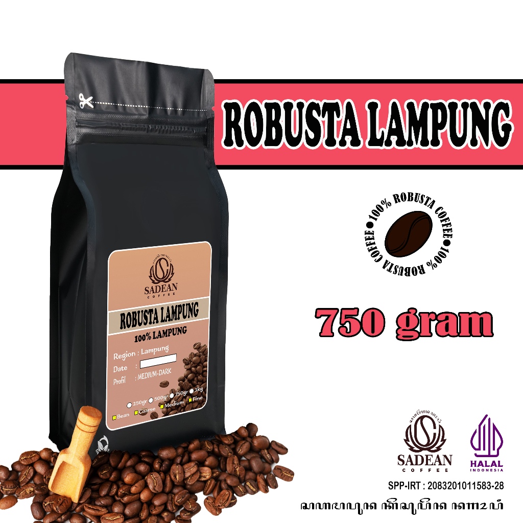 

Biji Kopi Bubuk Robusta Lampung Natural Process 750g / Kopi Robusta Lampung 100% Robusta 750gram