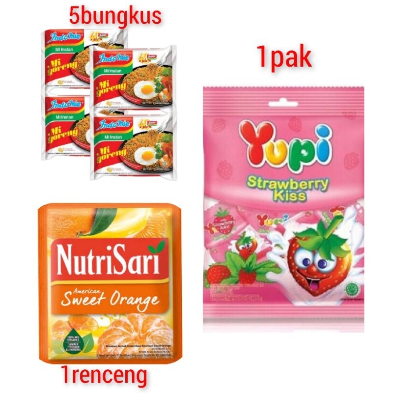 

Paket Indomie Goreng Yupi Strawberry Kis Nutrisari Sweet Orange