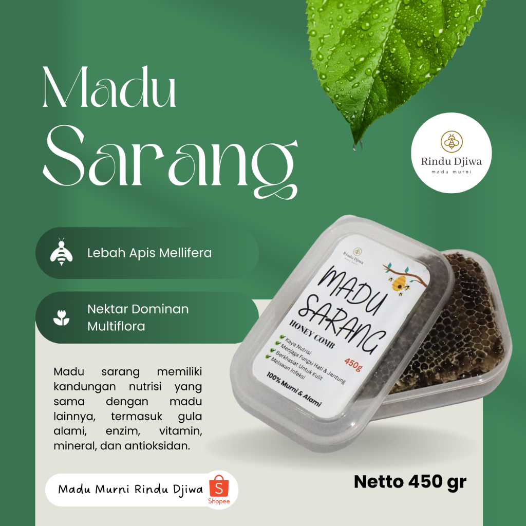 

Rindu Djiwa Madu Sarang (Honey Comb) Organik 450gr